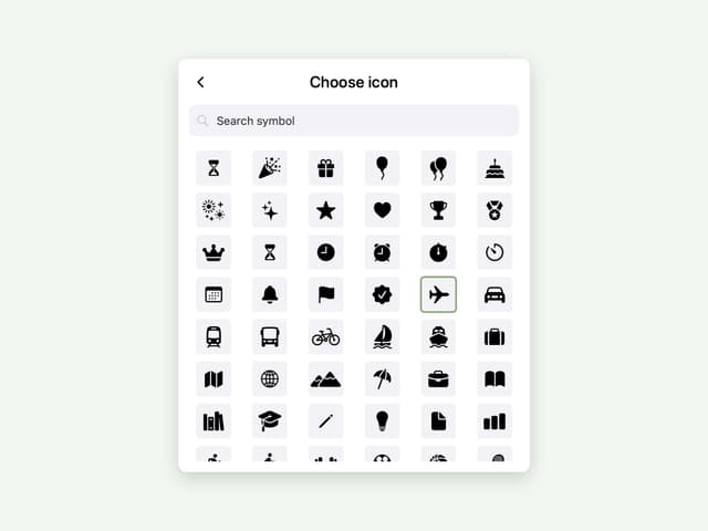 Await icon picker, a grid of SF Symbols to give a countdown an icon