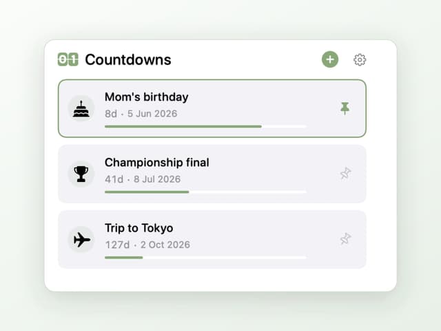 Await countdown list with events, icons and remaining time