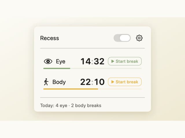 Recess settings with separate cadences for eye and body breaks