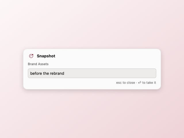 Retrace's snapshot panel, naming the moment before taking it, over the app being worked in